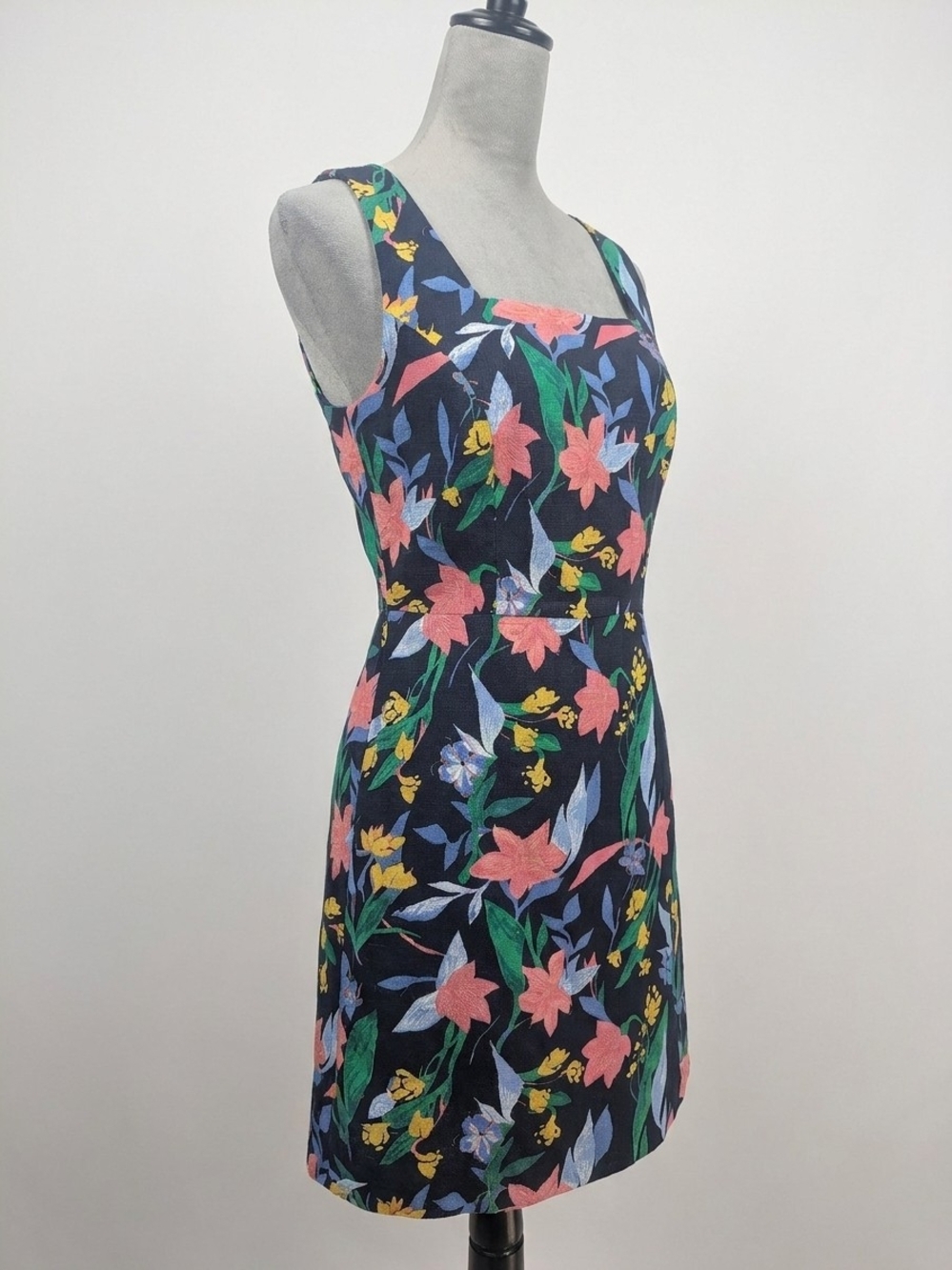 J. Crew Black Floral Sleeveless Mini Dress with Pink & Yellow Flowers